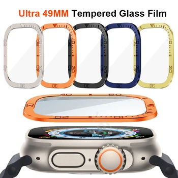 Рамка от алуминиеви филм от закалено стъкло за Apple Watch Ultra 49 мм защита на екрана от надраскване Метална рамка рамка за набиране screen protectors