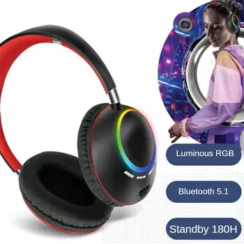 Светещ RGB слушалки AKZ-k55 опция, съвместима с Bluetooth, сгъваеми безжични слушалки с подкрепа TF карта