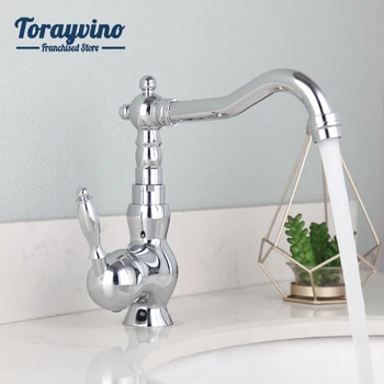 Смесител за мивка Torayvino за баня с хромирани елементи с една дръжка за топла и студена вода, инсталиране на бортике, смесители за мивка