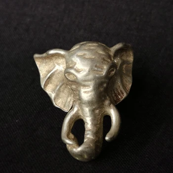 Старо Китайско тибетское сребърен пръстен ръчна изработка с дърворезба във формата на главата на слон, колекция от щастливи подаръци