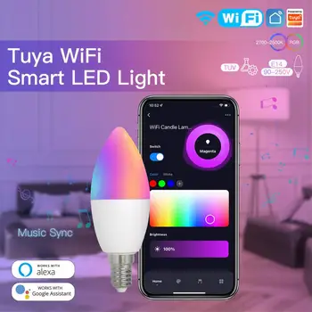 Умна лампа на Hristo WiFi E14, led крушка RGB, таймер с регулируема яркост, умна сцена, интелигентен живот, дистанционно управление чрез Алекса Google Home, Алиса