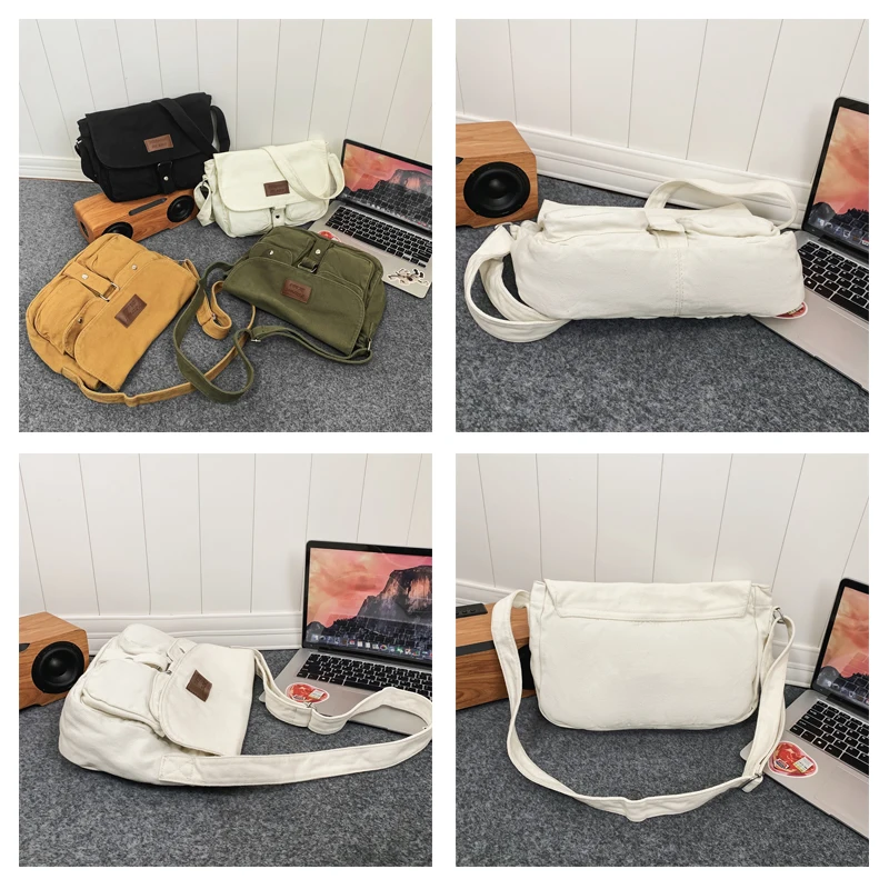 Холщовая дамска чанта с капак, по-голямата голям чанта-месинджър Y2K, чанта през рамо, еко-чанта, корея, чанта за пазаруване, чанти за колички, унисекс3