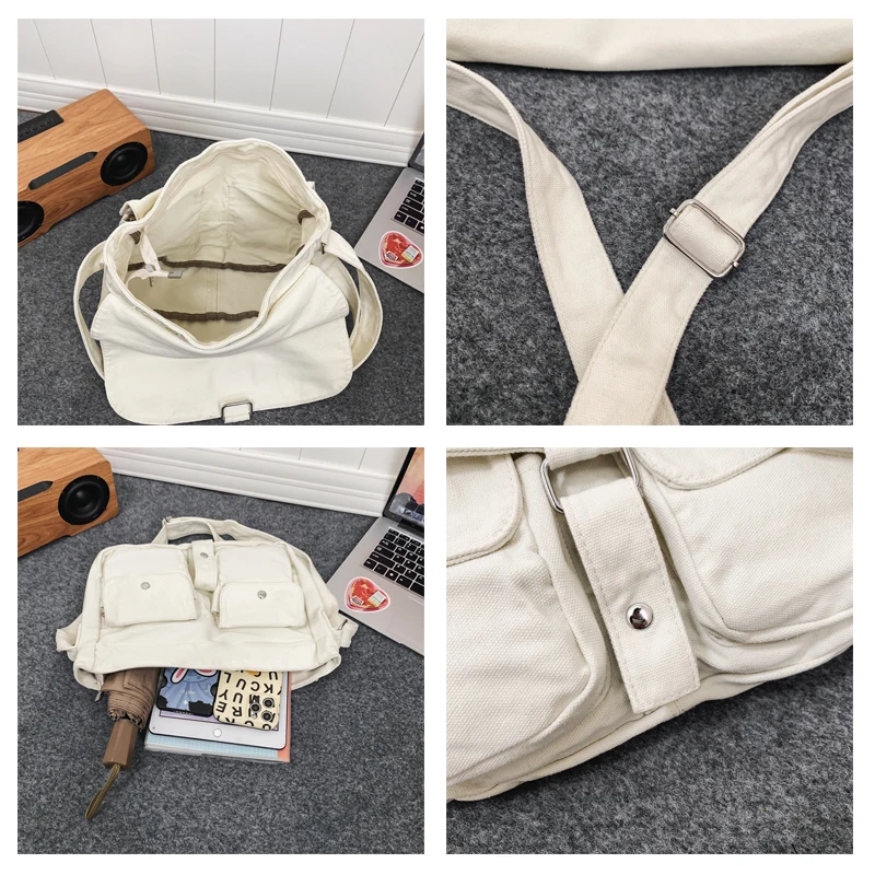 Холщовая дамска чанта с капак, по-голямата голям чанта-месинджър Y2K, чанта през рамо, еко-чанта, корея, чанта за пазаруване, чанти за колички, унисекс4