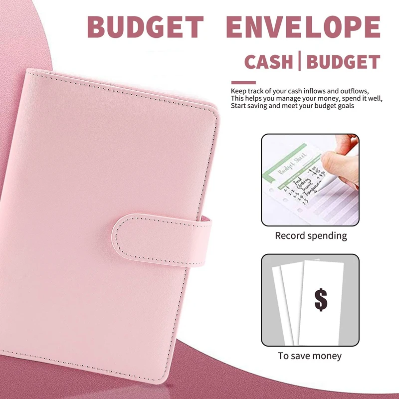 Чантата за подвързване на пари в плик A6, бележник за планиране на бюджета от изкуствена кожа за съставяне на бюджета в брой, в чантата си-плик, папка за икономии4